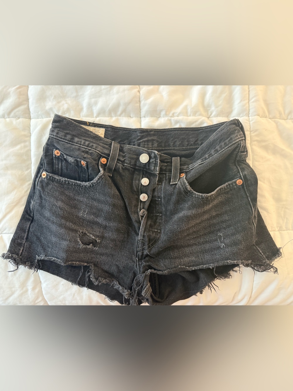Levi's 501 high rise Black Distressed Denim Cutoff Shorts
